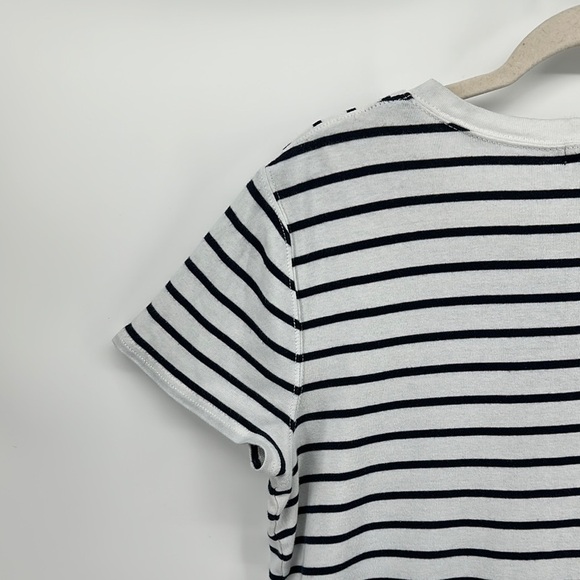 LRL Black&White Striped Short Sleeve T-Shirt Left Shoulder Button Detail Sz XL - Picture 8 of 10